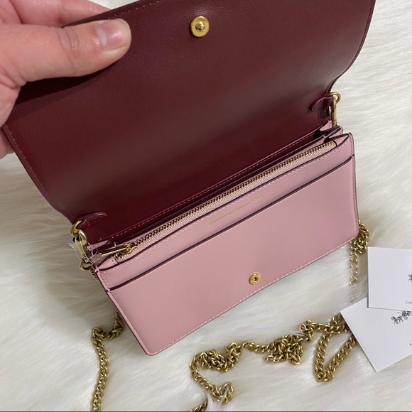 Coach Callie Blossom Pink Leather Foldover Chain Clutch Bag 68032 - Picture 3 of 8